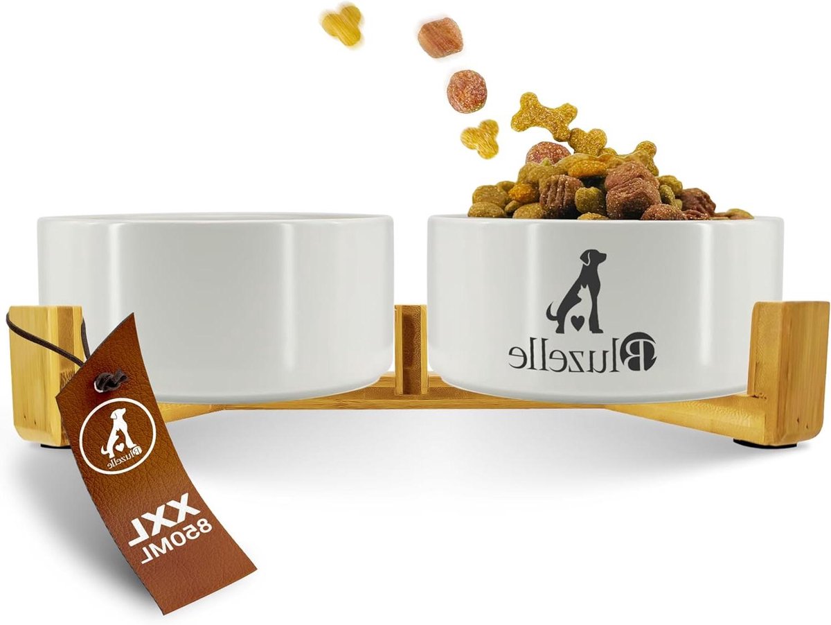 Dubbele Voerbak - Hondenbak Kattenbak - Comfortabel Eten - Verhoogd Ergonomisch - XXL 850ml - Grijs