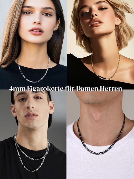 4/6/9/13 mm figaroketting, modieuze halsketting van roestvrij staal, zilver/18k verguld/zwart, coole halsketting (35,5 - 76 cm) voor modellen / hip pop rapper/dames en heren — afbeelding 5