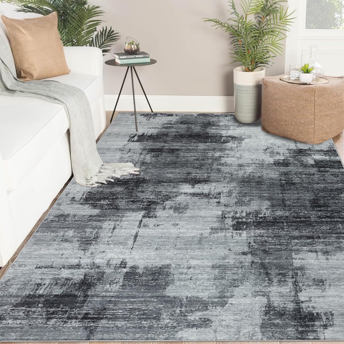 Vloerkleed voor de woonkamer, 200 x 290 cm, groot, machinewasbaar, donkergrijs, zacht, antislip, modern, voor slaapkamer, eetkamer, decoratie, woonkamer
