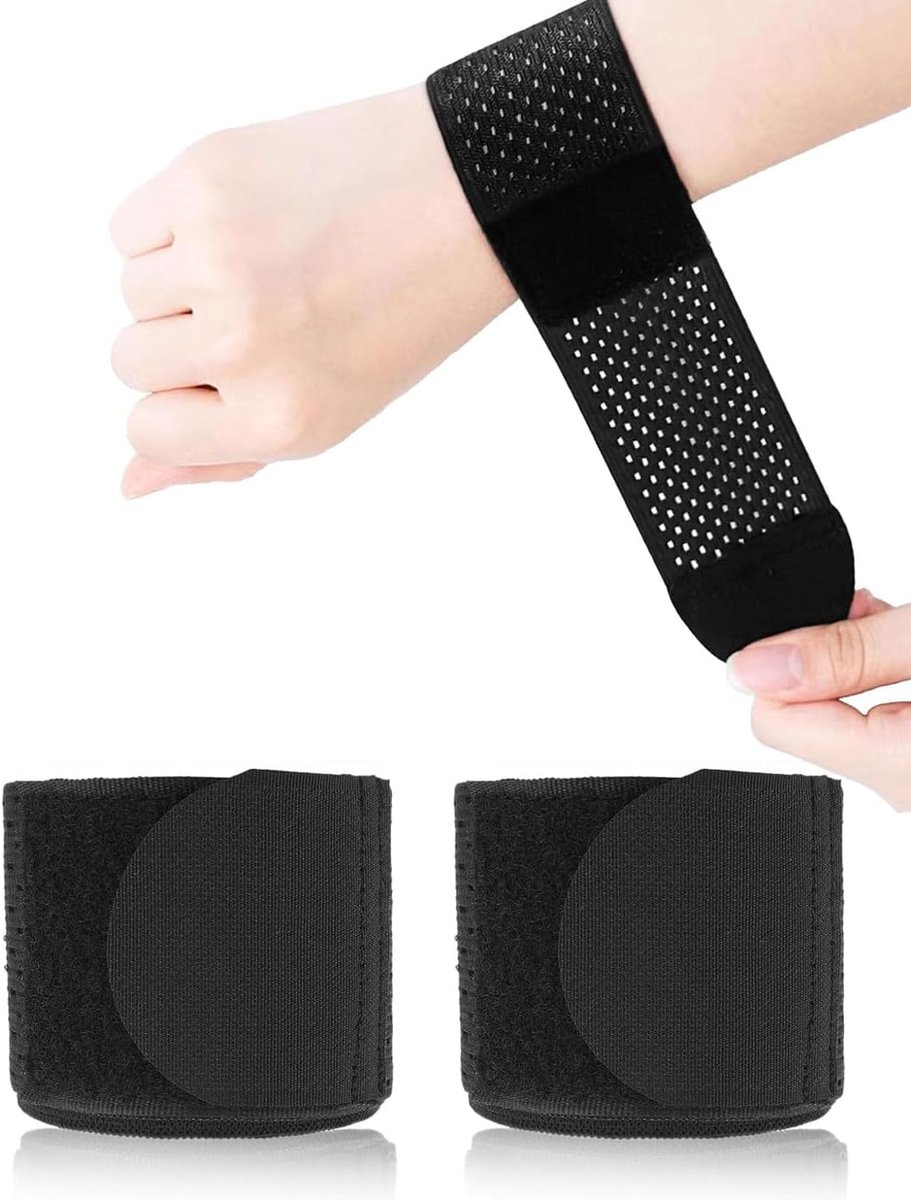 2 stuks elastische polsbandages, ademende polssteun, verstelbare klittenbandsluiting, handbandage, voor peesontsteking, fitness, tennis, krachttraining, mannen en vrouwen (zwart)