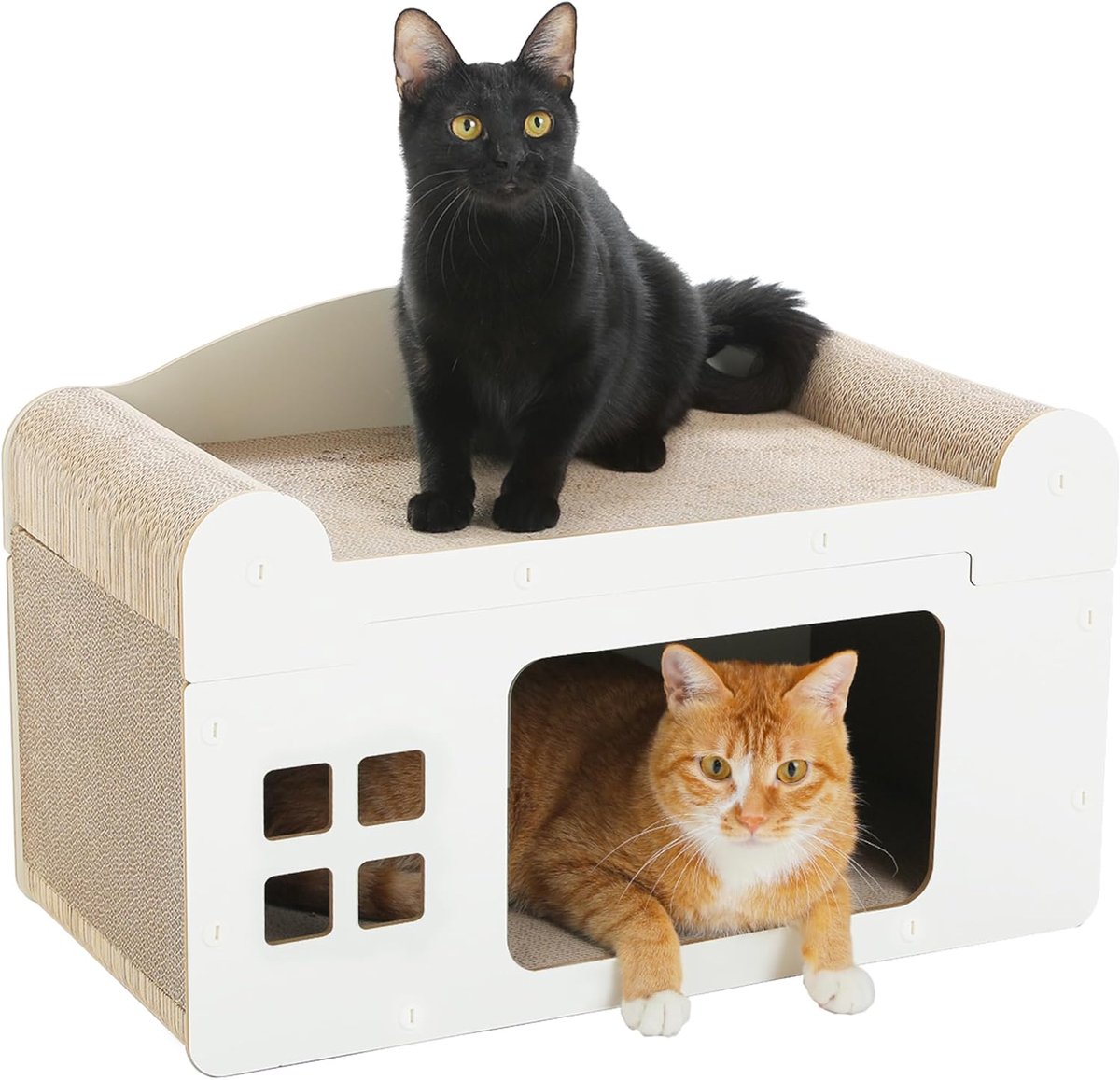 Road Krabplank voor katten, kattenkrabberhuis, 2-in-1, krabkussen, golfkarton, loungebed voor binnenkatten, 55 x 27,5 x 35 cm, wit