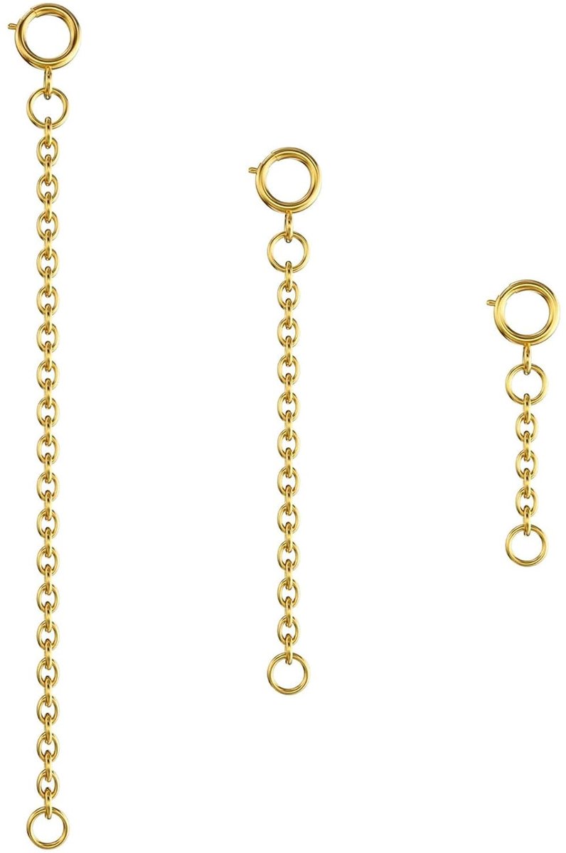 Set van 3 kettingverlengingen, goudkleurig, 3 cm, 5 cm, 8 cm, verlengketting voor halskettingen en armbanden, sieradenverlenging