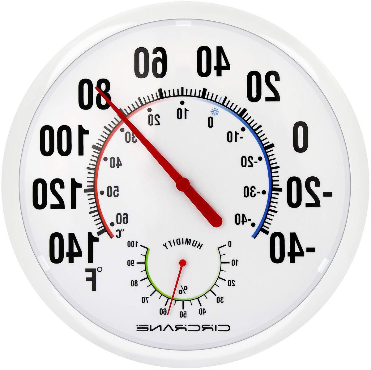 Ronde Thermometer Hygrometer - Binnenmuur Meter - Temperatuur Vochtigheid Meten - Geen Batterij Nodig - 13 Inch Display - Wit