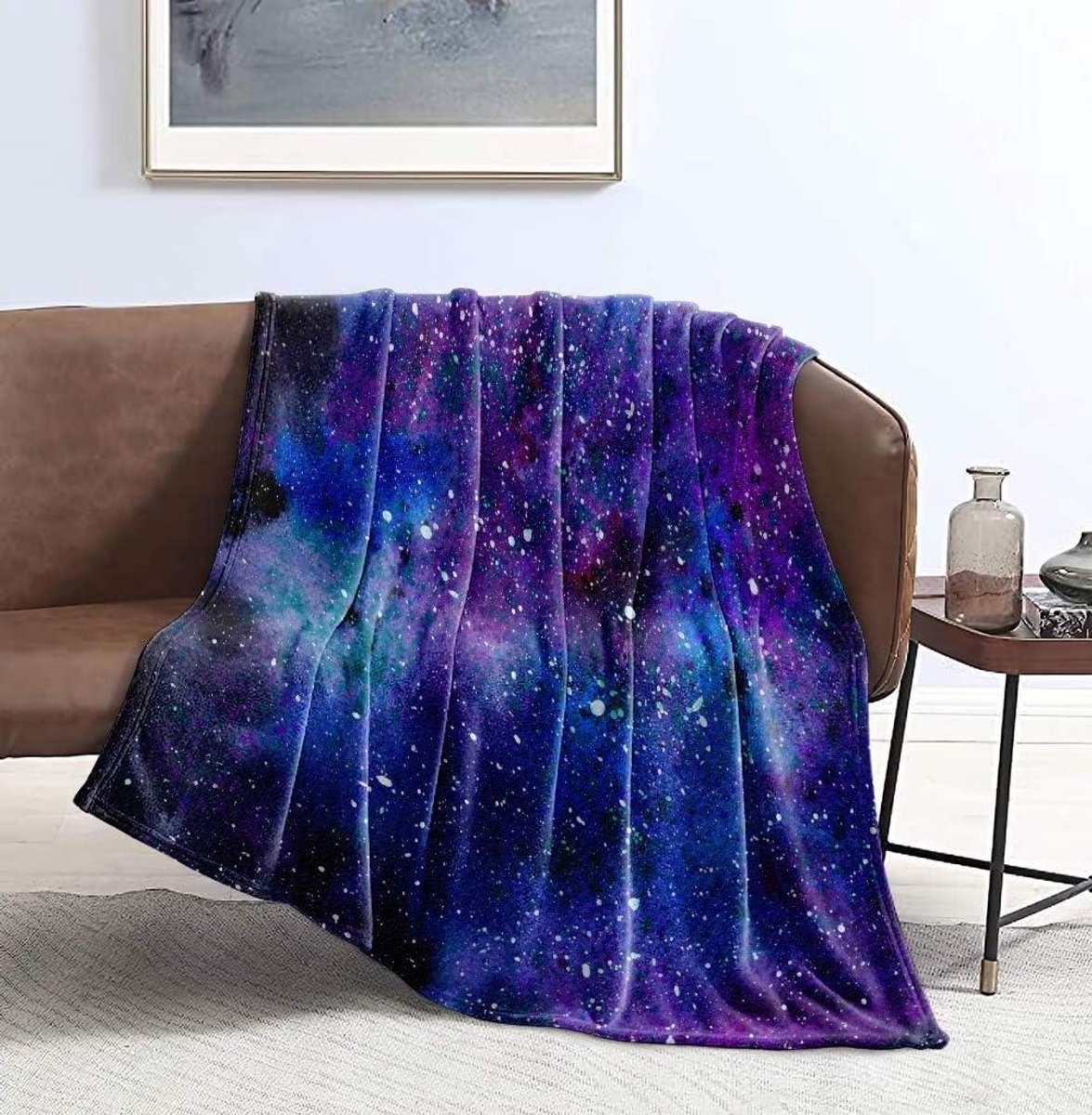 Sterrenhemel Deken - Fleece Plaid - Gezellig op de bank - Super zacht materiaal - 60x80 inch - Blauw Paars