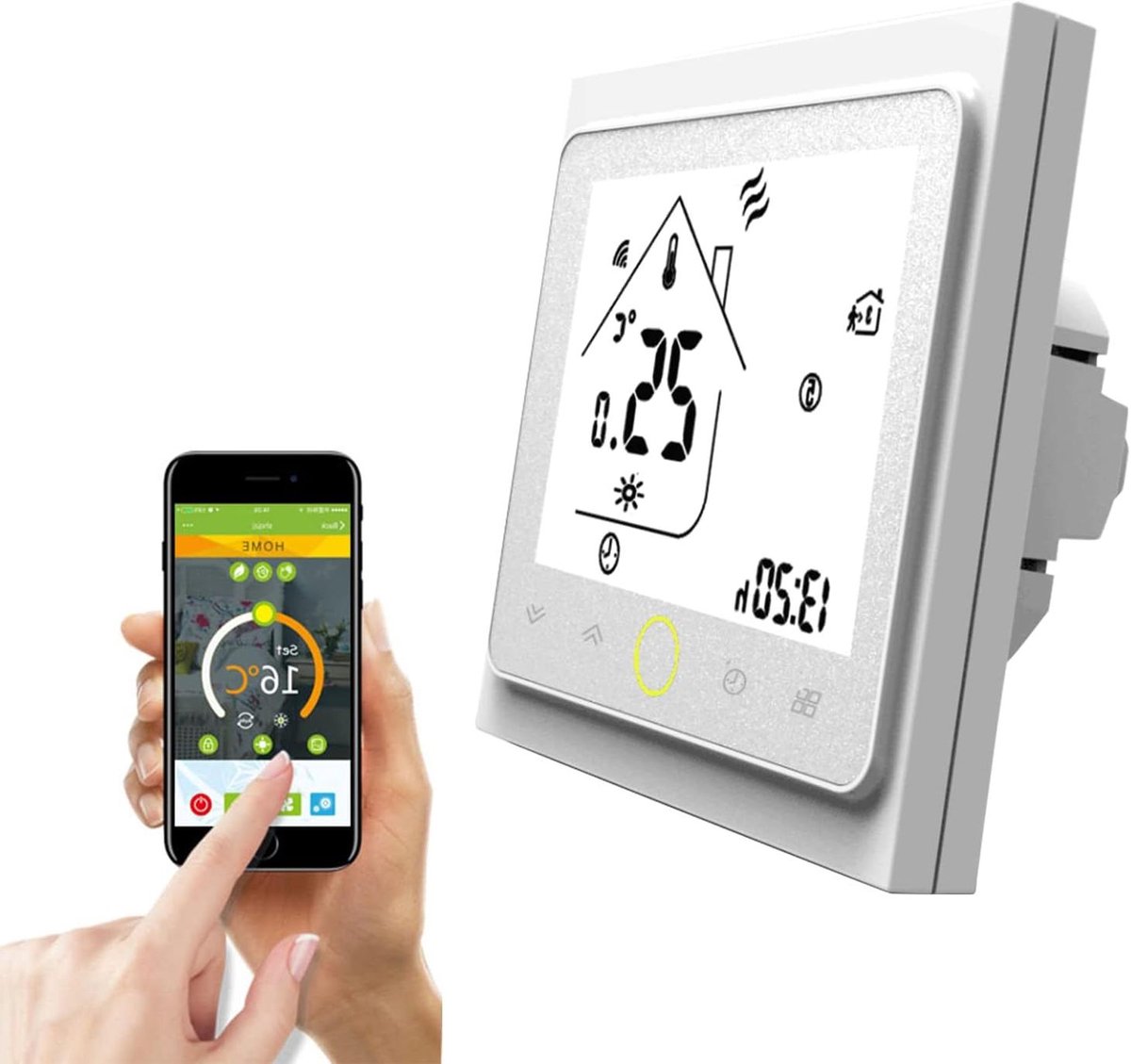 Slimme Thermostaat - Programmeerbaar Bediening - Energie Besparen - Spraakbesturing Compatibel - 5A 95-240V AC - Wit