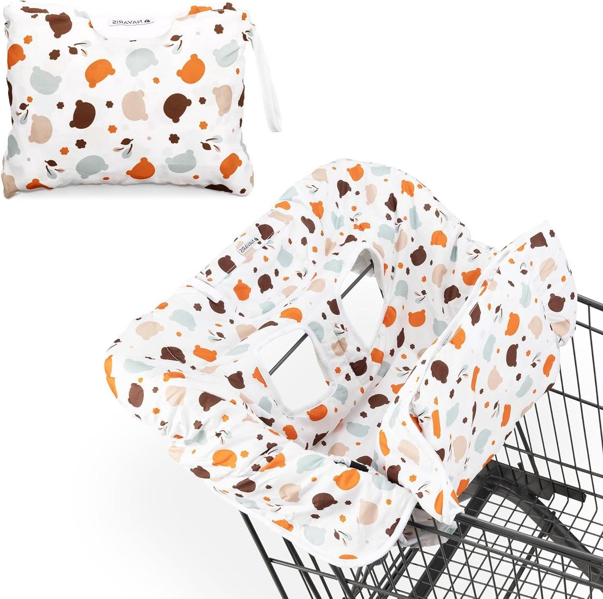 Kinderstoelhoes Winkelwagen - Beschermhoes Baby - Hygiënisch Zitten - Met Telefoonvak - 106 x 92 cm - Wit/Bruin