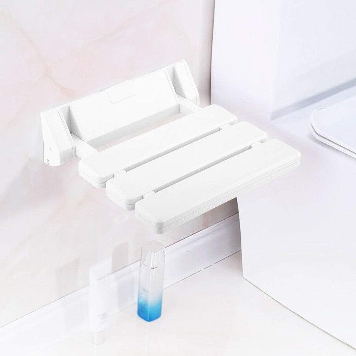Douchestoel inklapbaar - Wandklapstoel badkamer - Veilig zitten douchen - Stevig tot 130kg - 36x33x5 cm - Wit