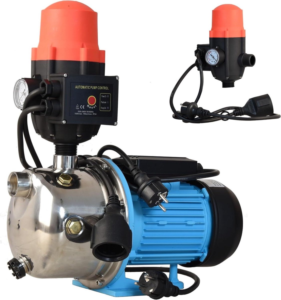 Hydrofoorpomp - Waterpomp Automaat - Huis Watervoorziening - Automatische Drukregeling - 1100 Watt 3600 l/u - Blauw Rood