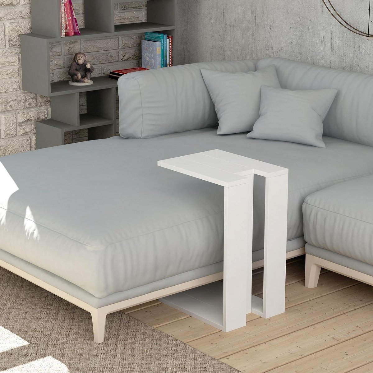 Bijzettafel C-vorm - Salontafel - Woonkamer Decoratie - Stijlvol Modern Design - 57 x 40 x 30 cm - Wit
