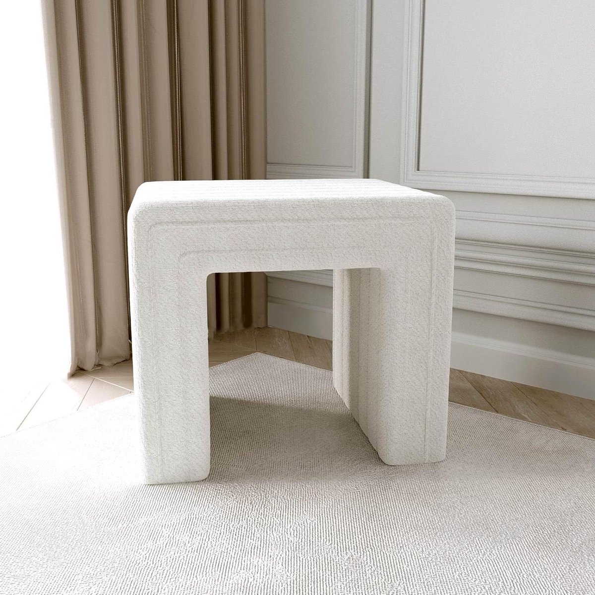 Stoffen voetenbank - Ottomaanse kruk - Voeten rusten - Stevig frame - 43 x 495 cm - Wit