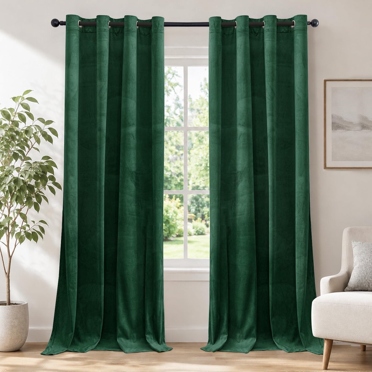 Gordijnen Kant En Klaar Set Van 2, 140x180cm, Gordijnen Verduisterend Met Ringen, Thermische Gordijn, Verduisteringsgordijn, Thermogordijnen Voor Slaapkamer Woonkamer, Donkergroen