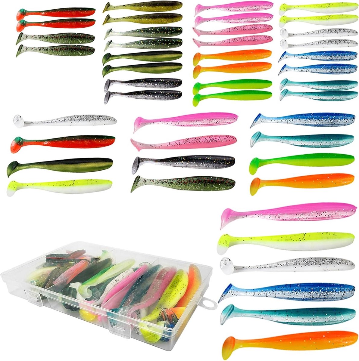 Rubberen Vislokken Set - Zacht Plastic Kunstaas - Vissen Vangen - T-Staart Ontwerp - 6/9/12 cm - Multicolor