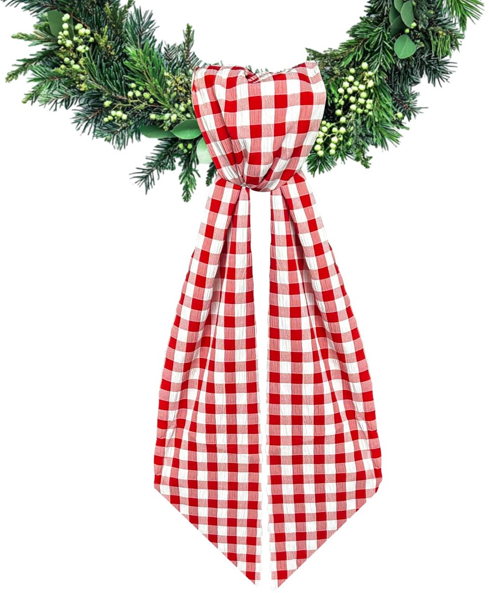 Kerstkranslint in rood-wit Buffalo-ruit, Seersucker-krans van satijn, Lint van jute, Girlandeband, Accessoires, Voor krans, Hof, Deur, Huisdecoratie Strik