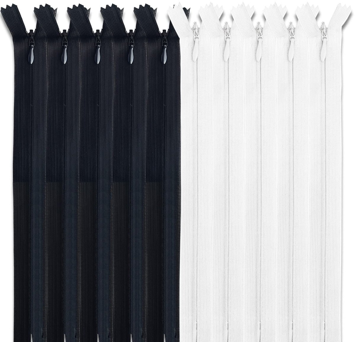 Ritsen [Wit en Zwart] Nylon [22 cm] Naaien en Knutselen voor Kleding Stoffen Tassen Koffers voor Machinaal Naaien Patchwork Katoen met Metalen Sluiting
