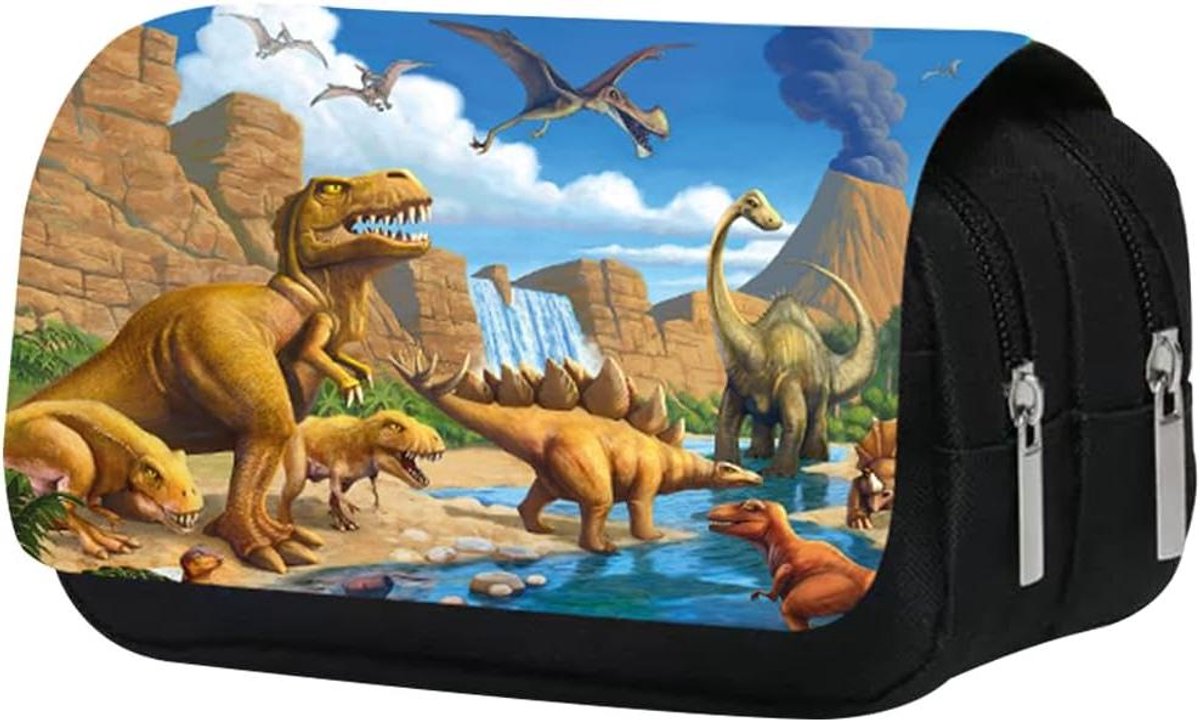 Pennenzak Dinosaurus - Etui Potloodtas - Schrijfwaren Organiseren - Grote Capaciteit - 20 x 17 x 7.5 cm - Blauw
