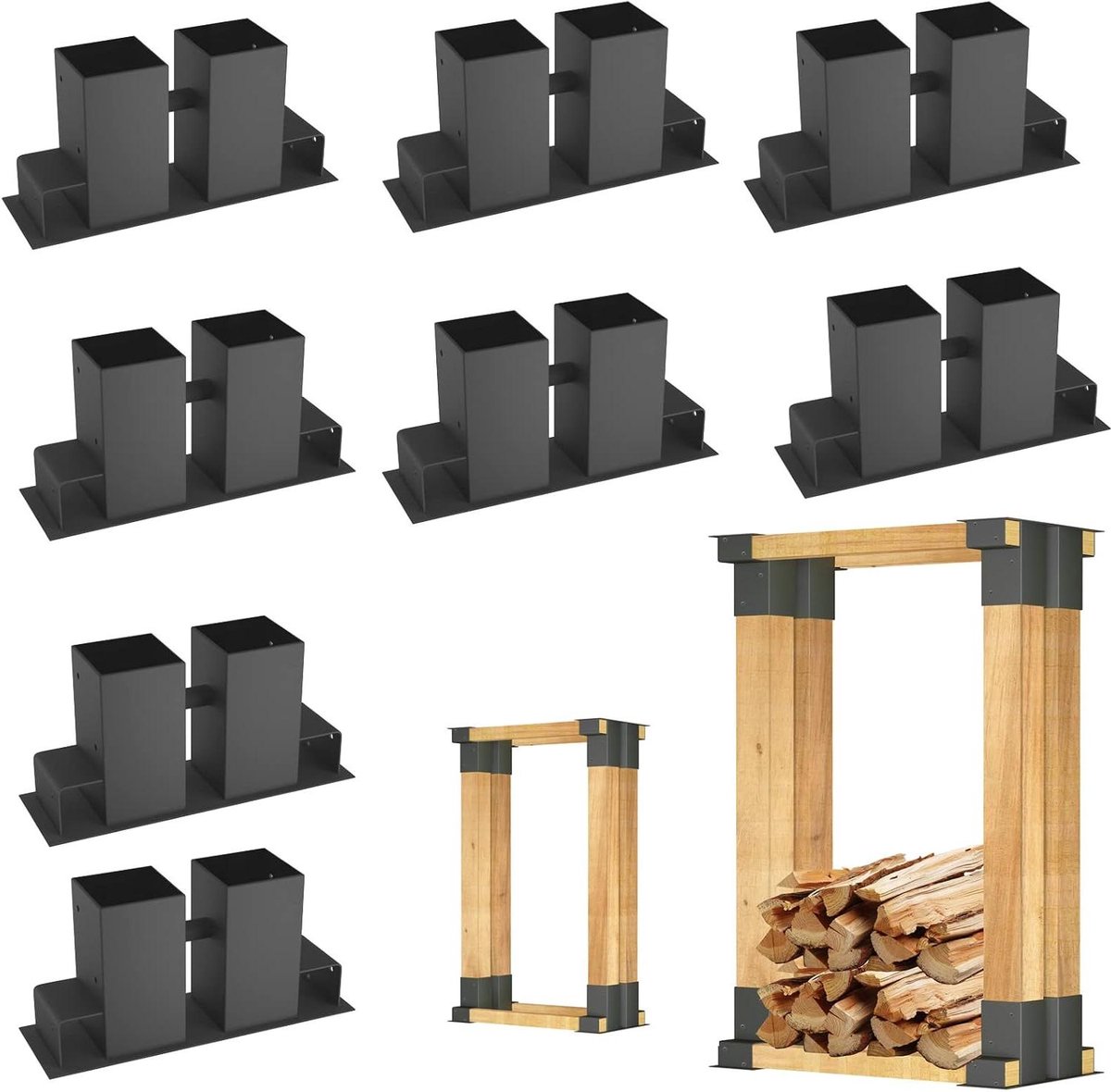 Houtstapelhulp - Brandhout houder - Hout Opslaan - Thermisch Verzinkt Staal - 30 x 10 x 15 cm - Zwart
