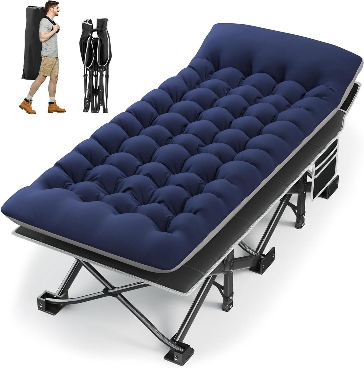 Campingbed met Matras - Opvouwbaar Slaapbed - Kamperen en Ontspannen - Extra Breed Ontwerp - 190 x 81 cm - Blauw