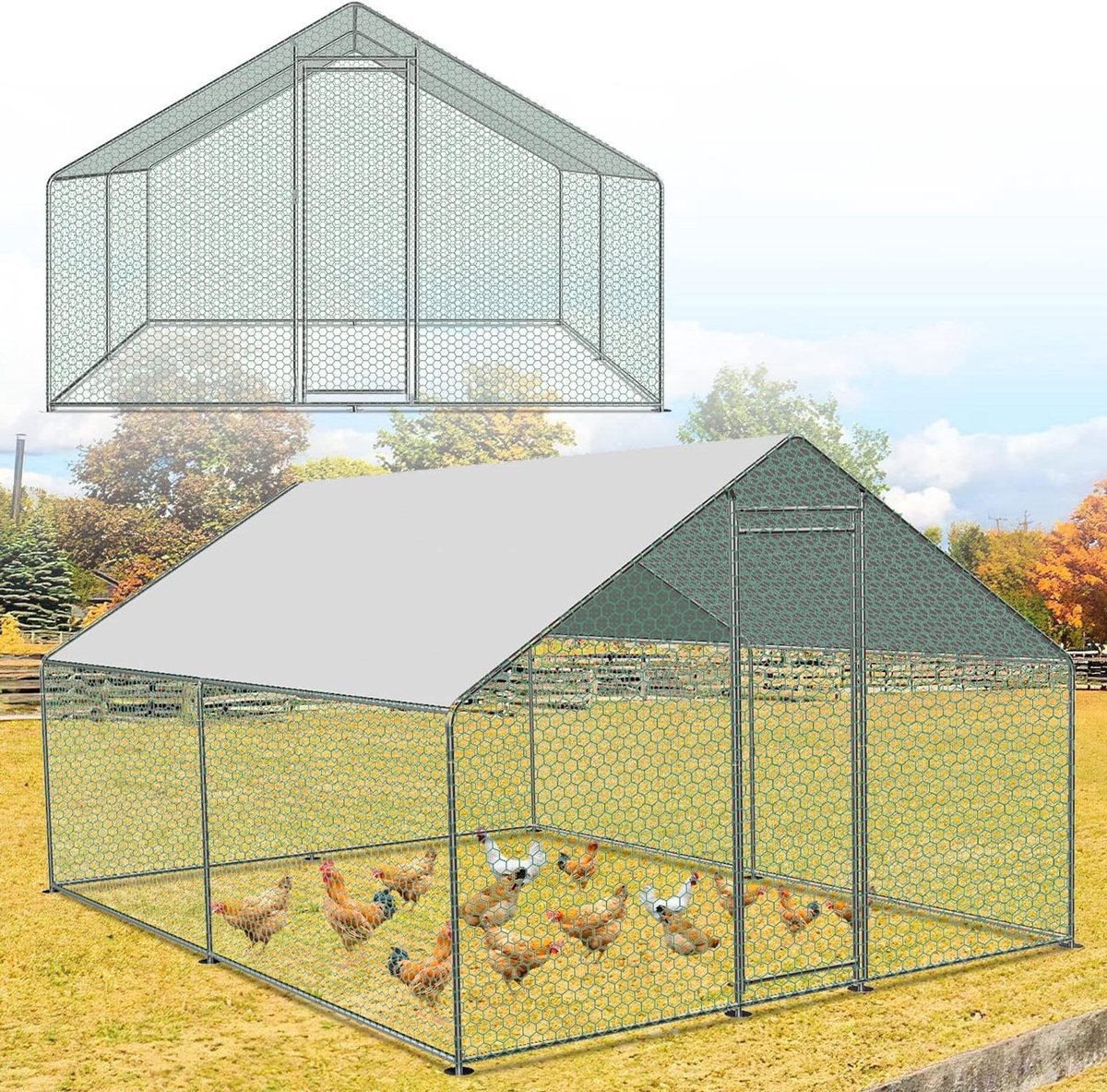Dierenverblijf Buiten - Hok Ren - Dieren Houden - Waterdicht UV-Bestand - 3 x 3 x 2 m - Zilver