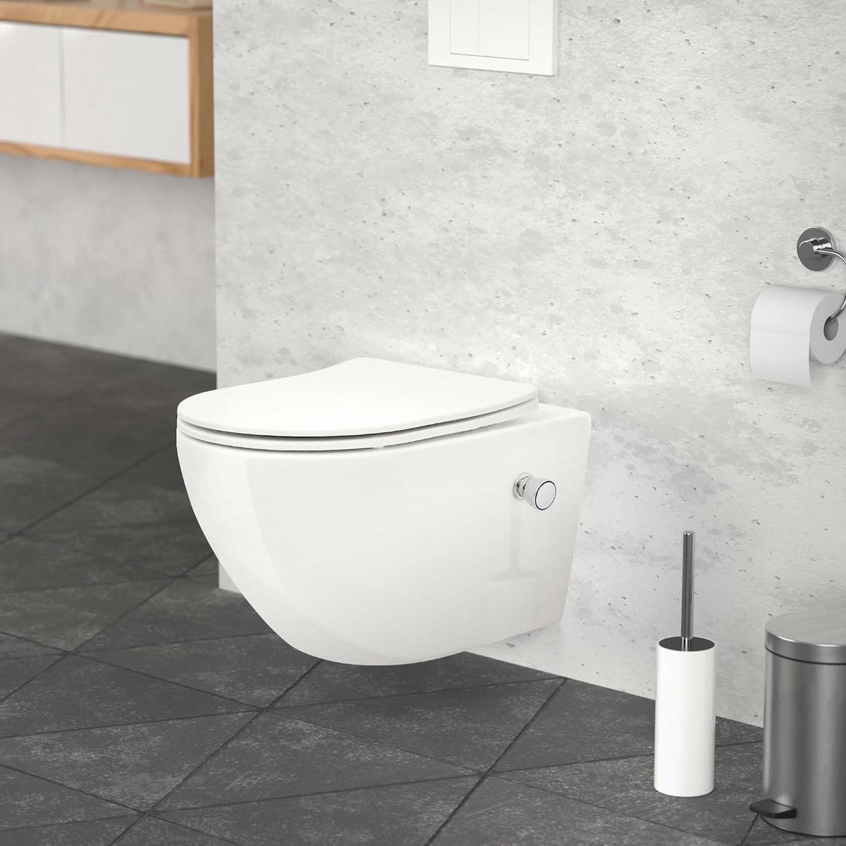 Hangtoilet met Bidet - Wandcloset Keramiek - Extra Hygiëne - Spoelrandloos Design - 52 cm - Wit