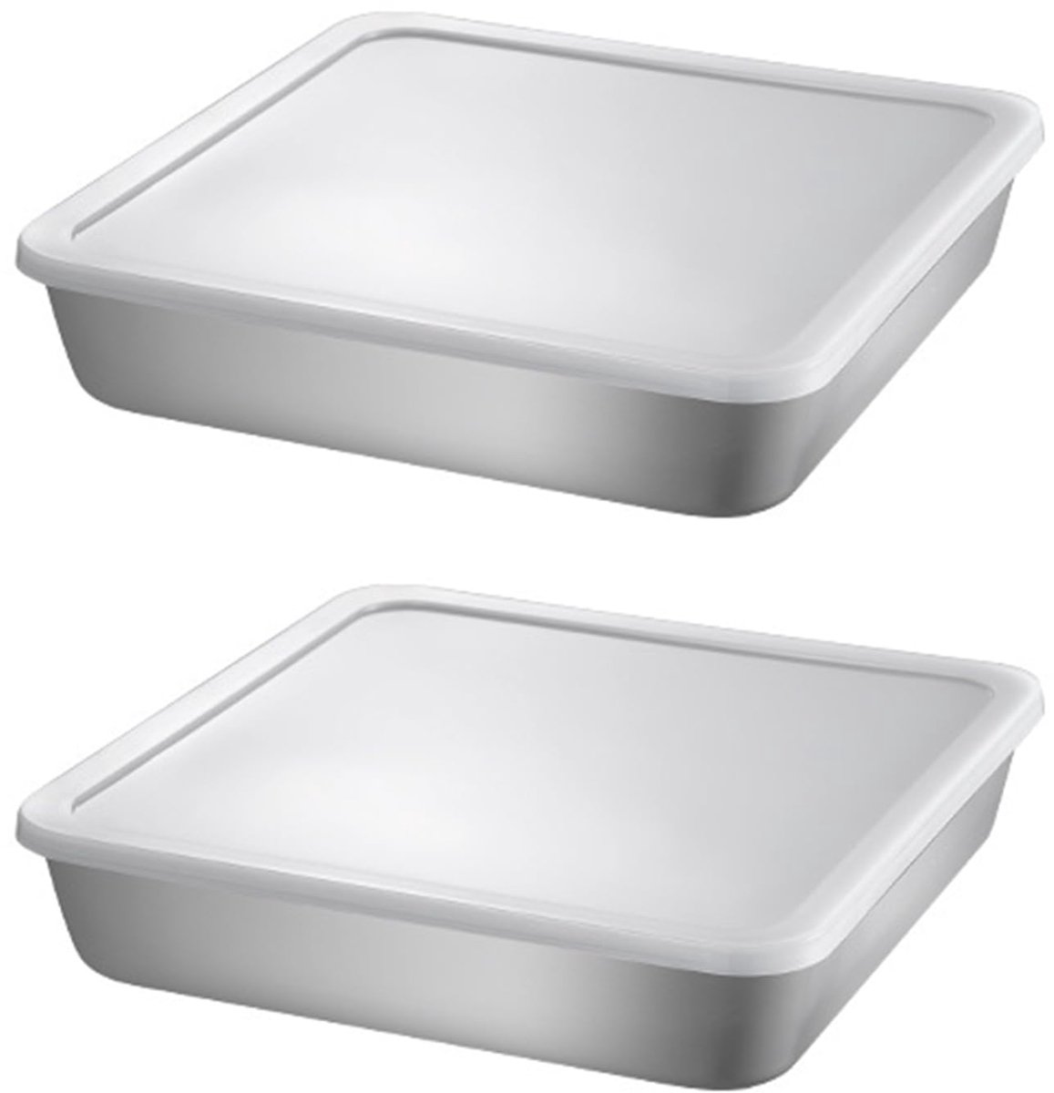 Set van 2 vierkante taartvormen met deksel, roestvrij staal, 20 x 20 x 5 cm, roestvrij staal, vierkant, bakvorm, bakvorm, vierkant, voor cake, brownie, lasagne, vaatwasmachinebestendig