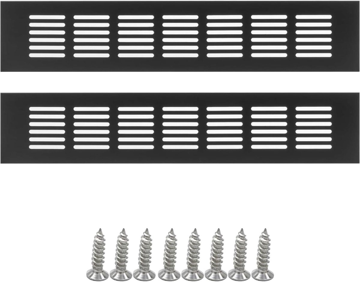Ventilatierooster Set - Afdekraster - Luchtcirculatie Verbeteren - Hoogwaardig Aluminium - 300x50 mm - Zwart