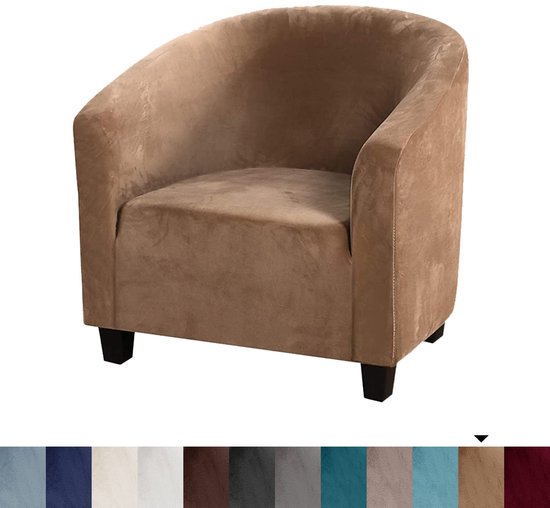 fluwelen hoes voor kuipstoel - veel stretch, zachte stoelhoezen voor clubfauteuil, fauteuilhoezen voor eetkamer, woonkamer, internet, café, bar, kantoor, receptie (kameel) van Fluwelen — afbeelding 3
