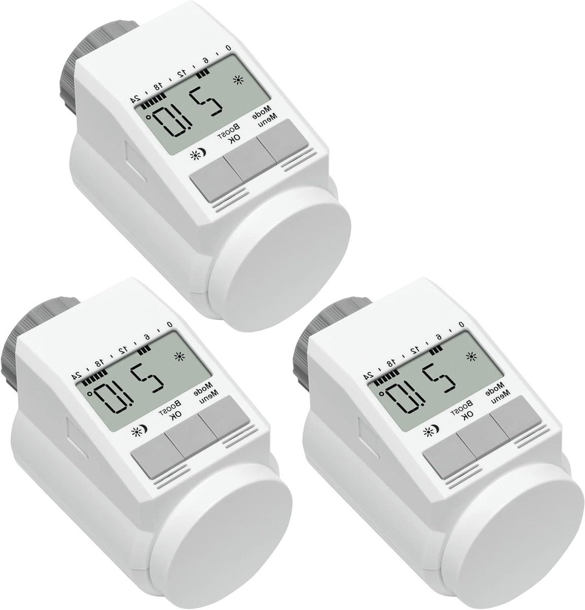 Radiator Thermostaat - Slimme Verwarmer - Energie Besparen - Stille Werking - Set van 3 - Wit