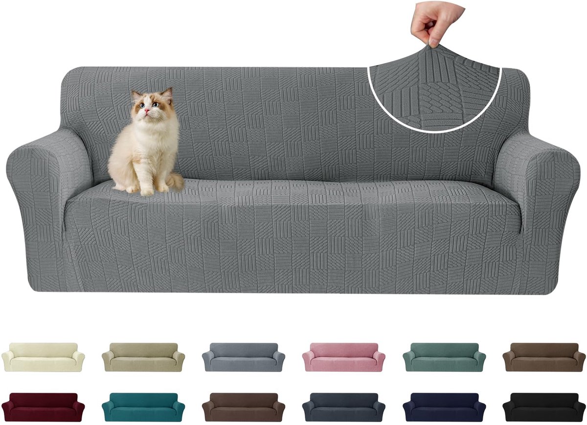 Stretch Bankhoes 3 Zits, Universele Rekbare Armsteun Sofahoes, Elastische Bankhoezen Voor Woonkamer, Met Antislipschuim Vuilafstotend, Wasbare Meubelbe, Lichtgrijs