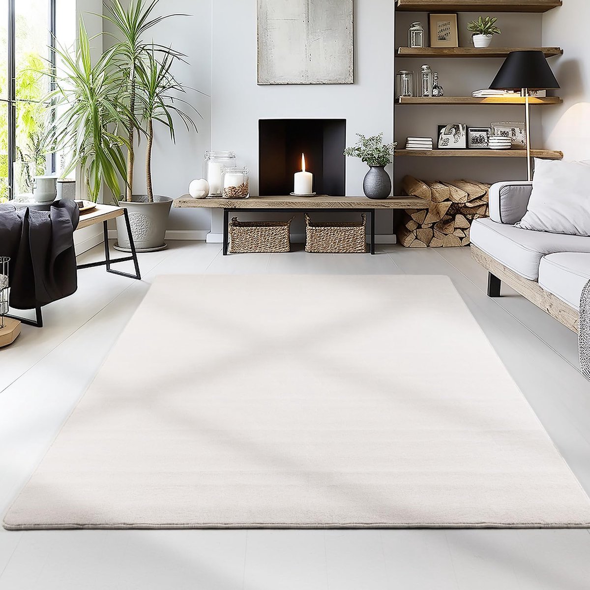 Vloerkleed voor de gang 60 x 110 cm Crème - Wasbare vloerkleed voor slaapkamer, woonkamer en ideaal als keukenvloerkleed - Fluweelachtig vloerkleed extra zacht, effen, antislip