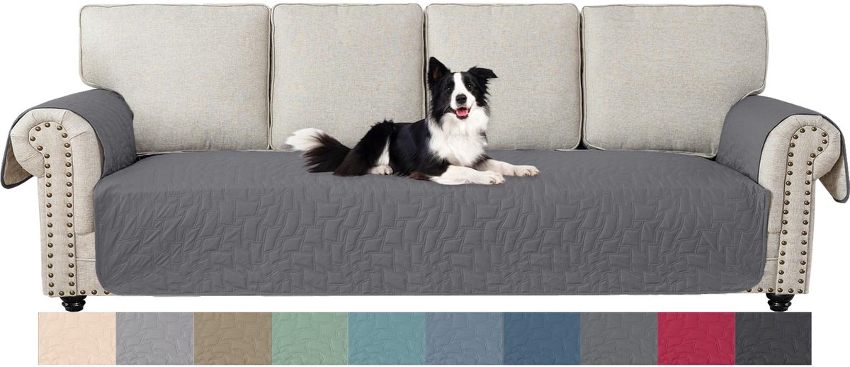 Bankhoes 4 Zits Rugloze, Waterproof Hoes Bank, Antislip Sofa Slipcover, Universele Armsteun Sofahoes, Krasbestendig Bankhoezen, Sofa Cover Voor Huisdieren Honden Katten, Lichtgrijs