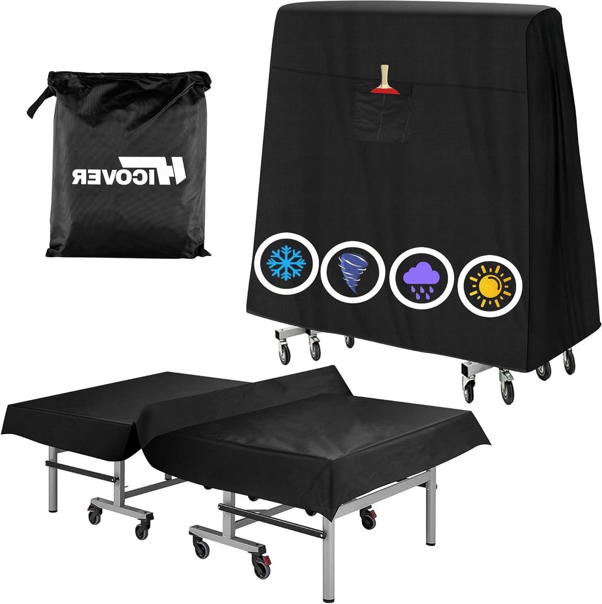 Tafeltennis Tafelhoes - Outdoor Beschermhoes - Tafel Beschermen - Waterdicht 600D Oxford - Universeel 9x5 FT - Zwart