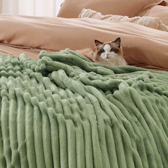 Knuffeldeken 220 x 240 cm - sprei, wollen deken & fleecedeken, bankdeken, zachte warme dikke koorddeken voor kamerdecoratie, woon- en knuffeldekens, XXL, grote deken, Reseda — afbeelding 3