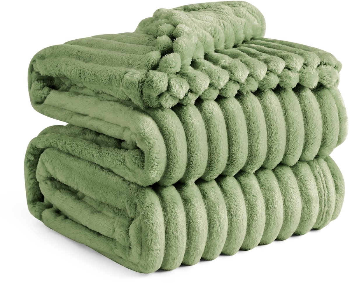 Knuffeldeken 220 x 240 cm - sprei, wollen deken & fleecedeken, bankdeken, zachte warme dikke koorddeken voor kamerdecoratie, woon- en knuffeldekens, XXL, grote deken, Reseda