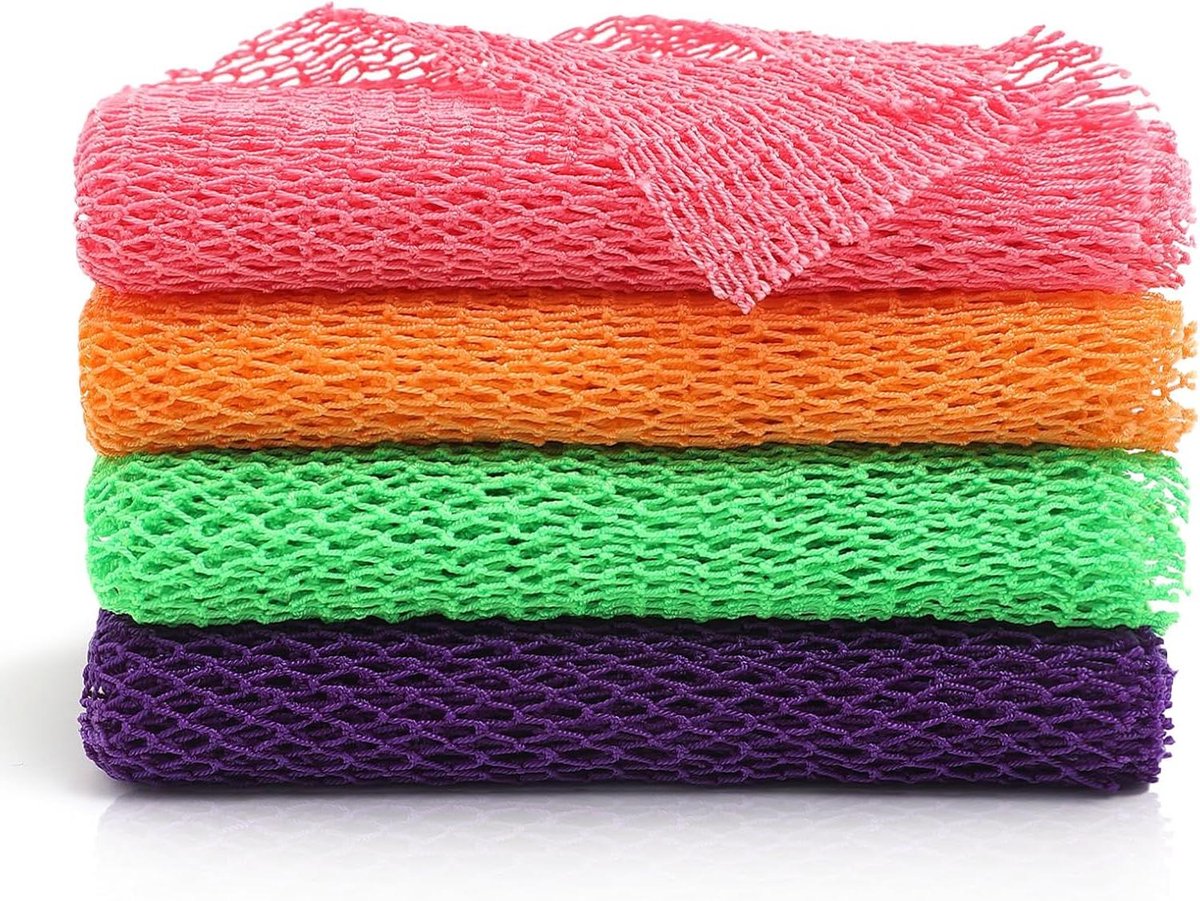 Nylon Netspons - Douche Spons - Huid Peelen - Rekbaar Ontwerp - 4 Stuks - Multicolor