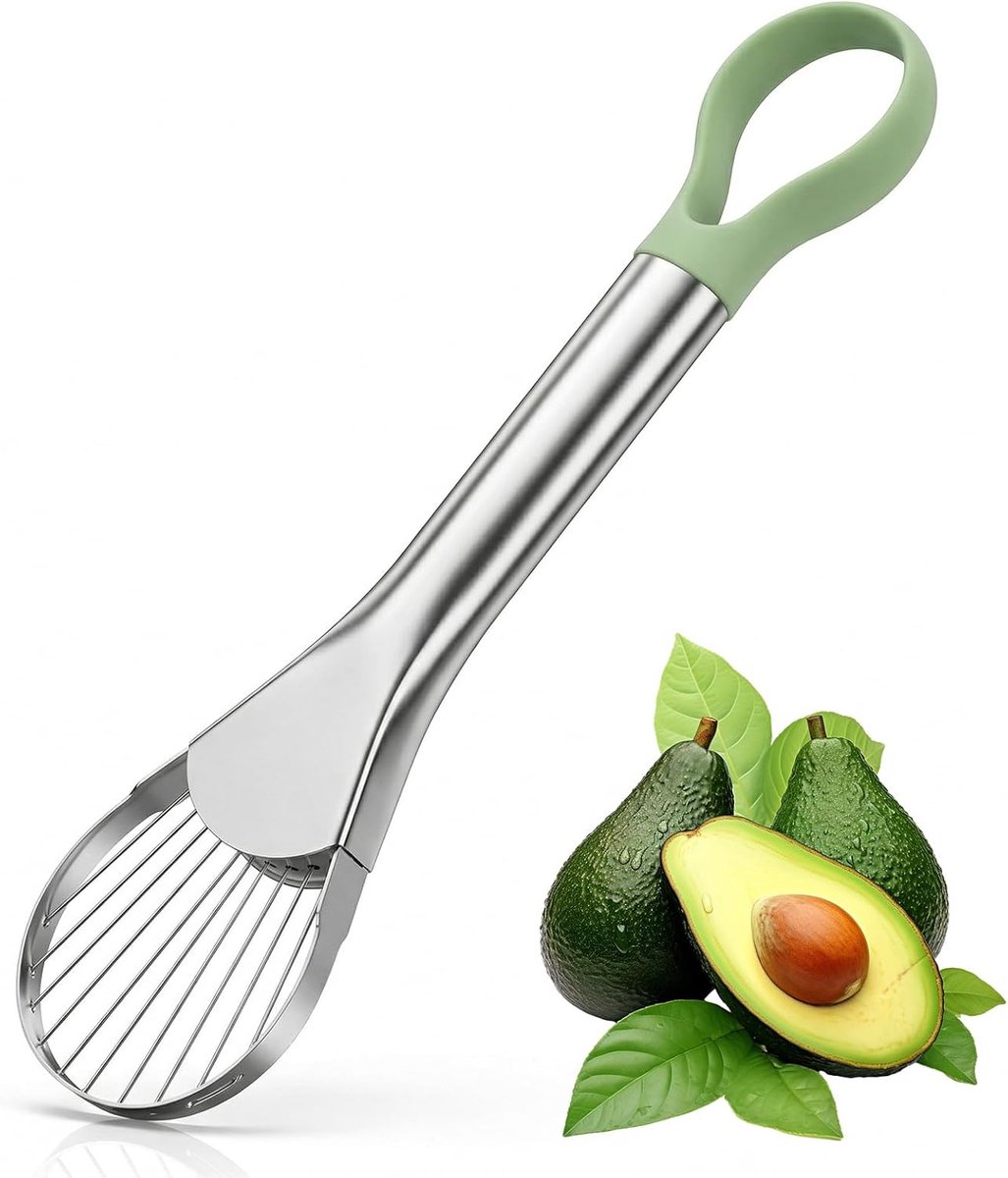 2-in-1 Avocado Snijder - RVS Avocado snijder en ontpitter - Avocadoschiller - Avocadomes - Avocado ontpitter - Keukengadget - Avocado tool - Avocado snijder - Avocado in reepjes snijden - Keukengadget - Groen