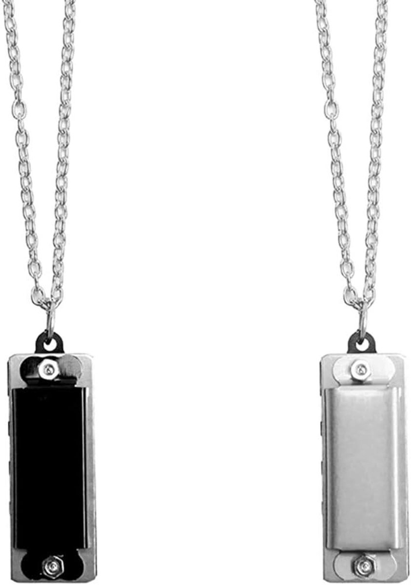 Mini Harmonica Ketting - Muziekinstrument Hanger - Muziek Maken - 4 Gaten 8 Tonen - 2 Stuks - Zilverkleurig