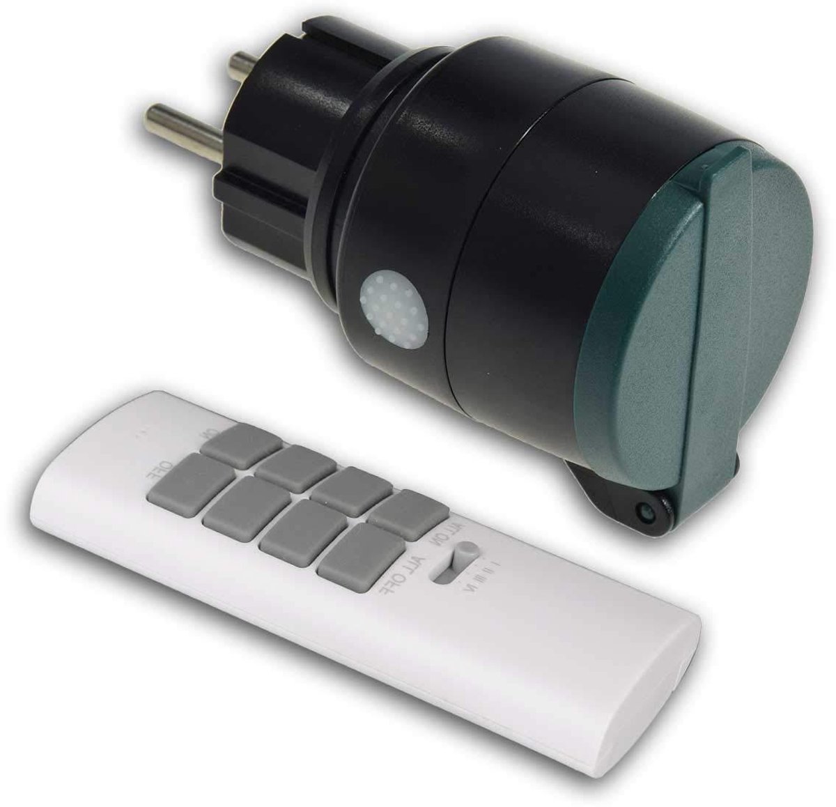 Contactdoos met afstandsbediening - Draadloze schakelaar - Buitenverlichting bedienen - IP44 spatwaterdicht - Max 30m bereik - Zwart
