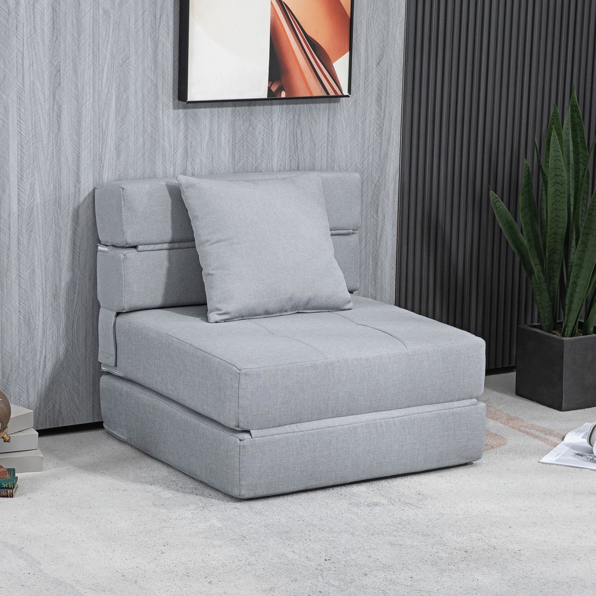 HAUSS SPOLE Fauteuil - Opvouwbare Slaapfauteuil - 2-in-1 Met Bedfunctie En Kussen - Voor Woonkamer En Slaapkamer - Stof Lichtgrijs