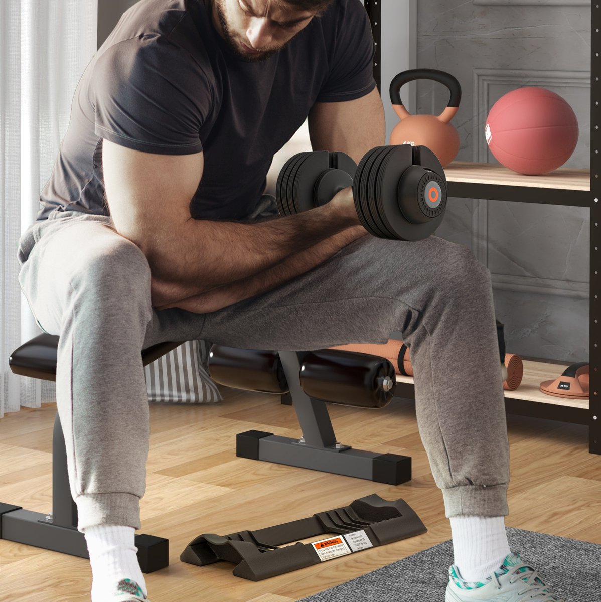 MEUNIQ verstelbare dumbbell 3,5/6/8/10 kg met draaigreep, opbergbak en antislip handgreep, 33 x 16 x 16 cm, zwart voor krachttraining thuis
