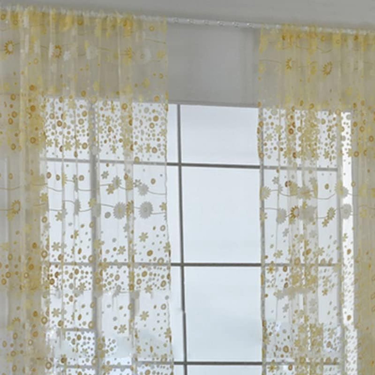 Gordijn, Doorschijnende Bloemen Voile Gordijnen Elegante Pure Gordijn Bloem Tule Transparante Raambehandeling voor Woonkamer Slaapkamer(100cm*250cm-geel)