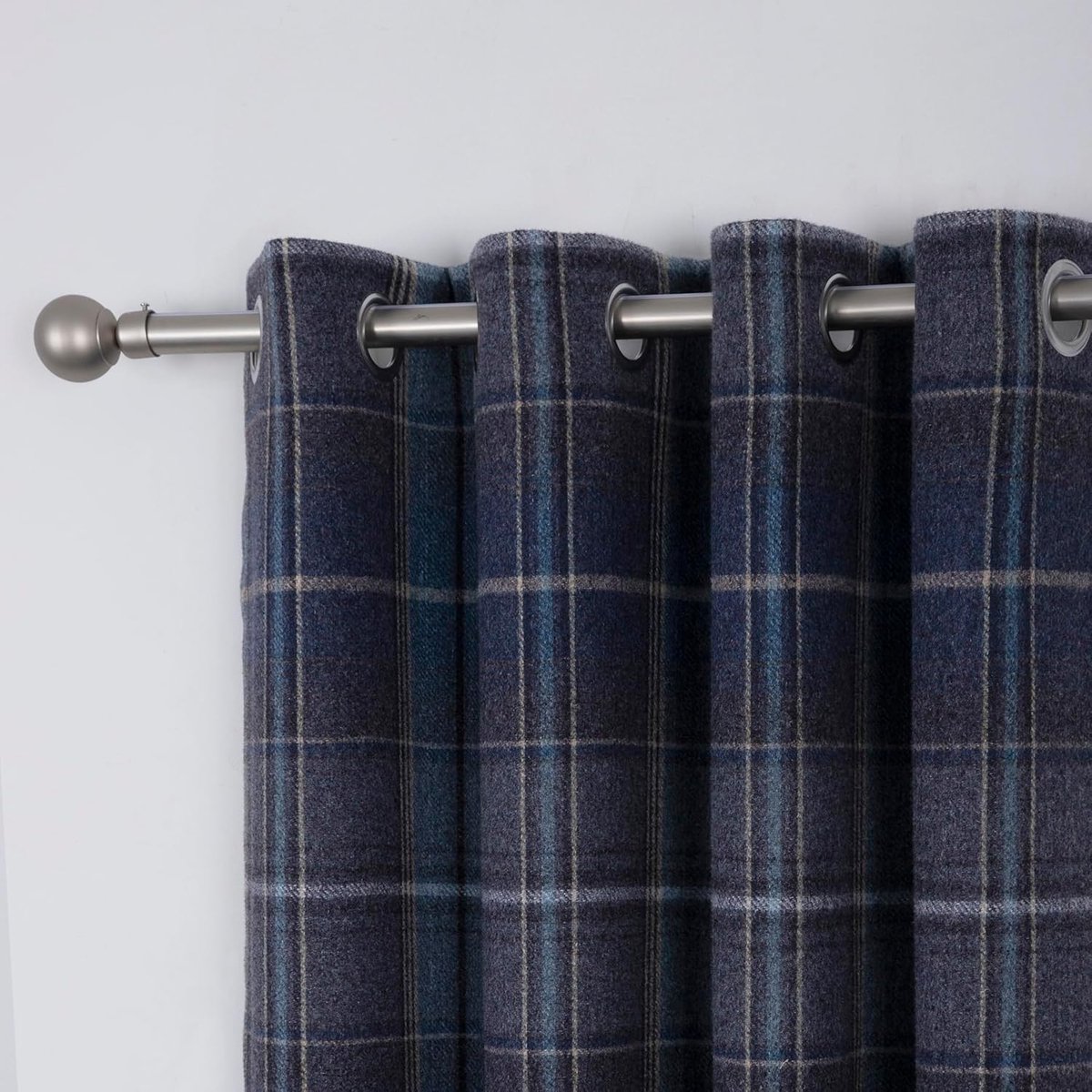 always4u 100% ondoorzichtig, geruite gordijnen met inslagringen, set van 2, 140 x 260 cm, warmte-isolerende verduisteringsgordijnen voor slaapkamer, woonkamer en kinderkamer, donkerblauw, modern