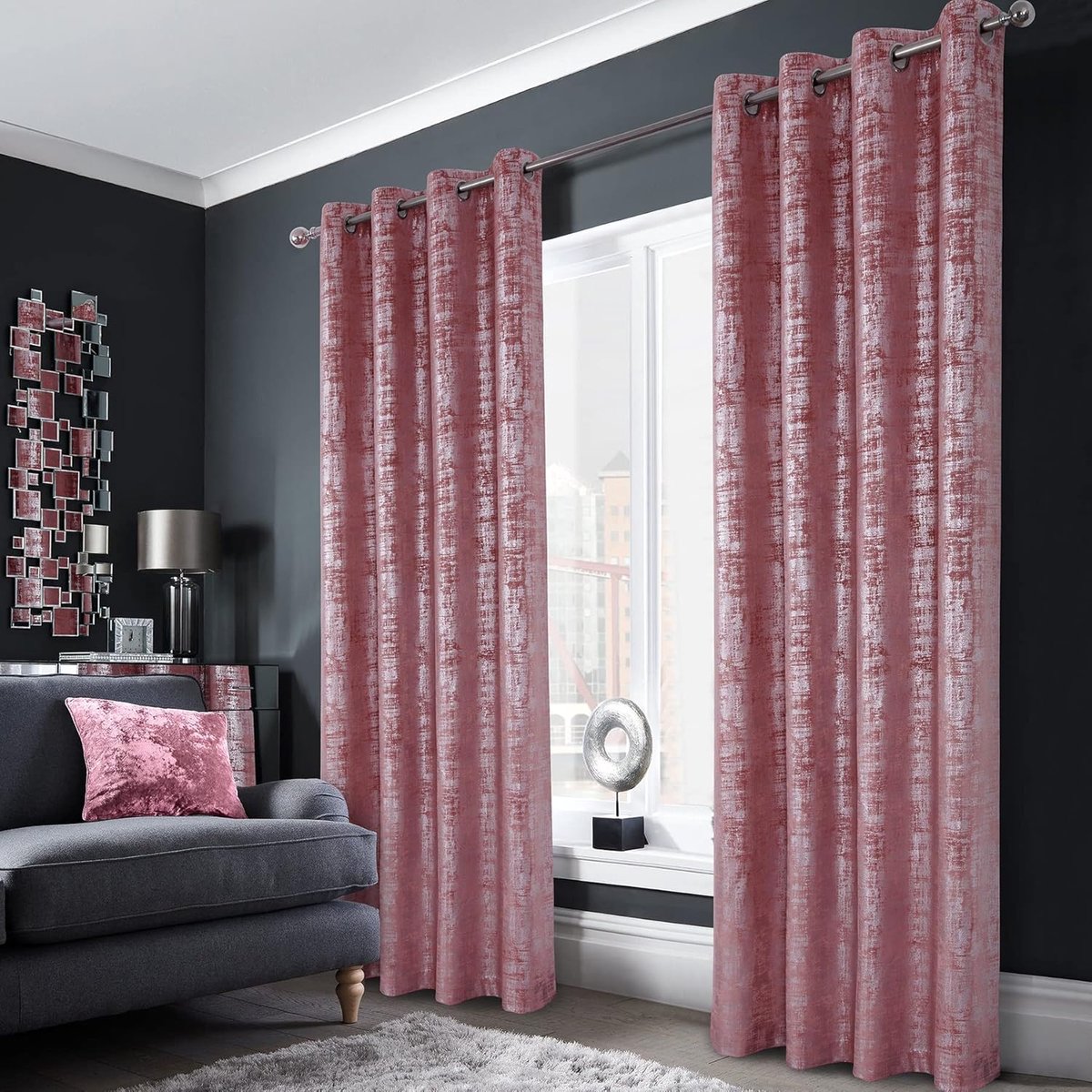 always4u 100% verduisteringsgordijn, zilverkleurig fluweel, dubbel gordijn met oogjes, thermische isolatie, zachte en kreukvrije stof, voor slaapkamer, woonkamer, keuken, roze, 140 x 245 cm, 2 stuks