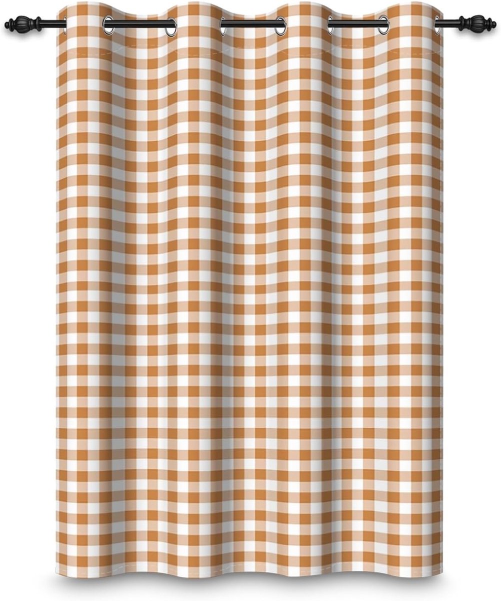 135 x 175 cm, buffelstijl, lichtbruin en wit, vichy, vintage, vierkant, rustiek, ondoorzichtig, met oogjes voor slaapkamer en woonkamer, 1 paneel