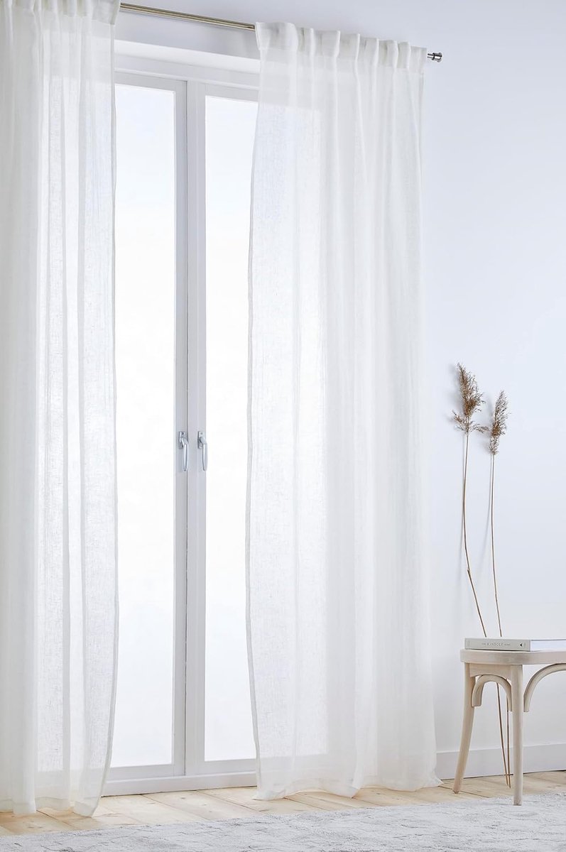 Ellen Multifunctioneel gordijn - hoogwaardige semi-transparante linnen gordijnen voor de woonkamer (set van 2) - wit, 250 cm