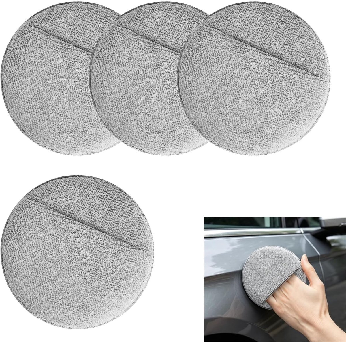 Herbruikbare Microvezel Applicator Pads - 5 Inch Spons Kern voor Wax, Olie en Houtbeits - 4 Stuks Grijs, Ideaal voor Polijsten en Onderhoud