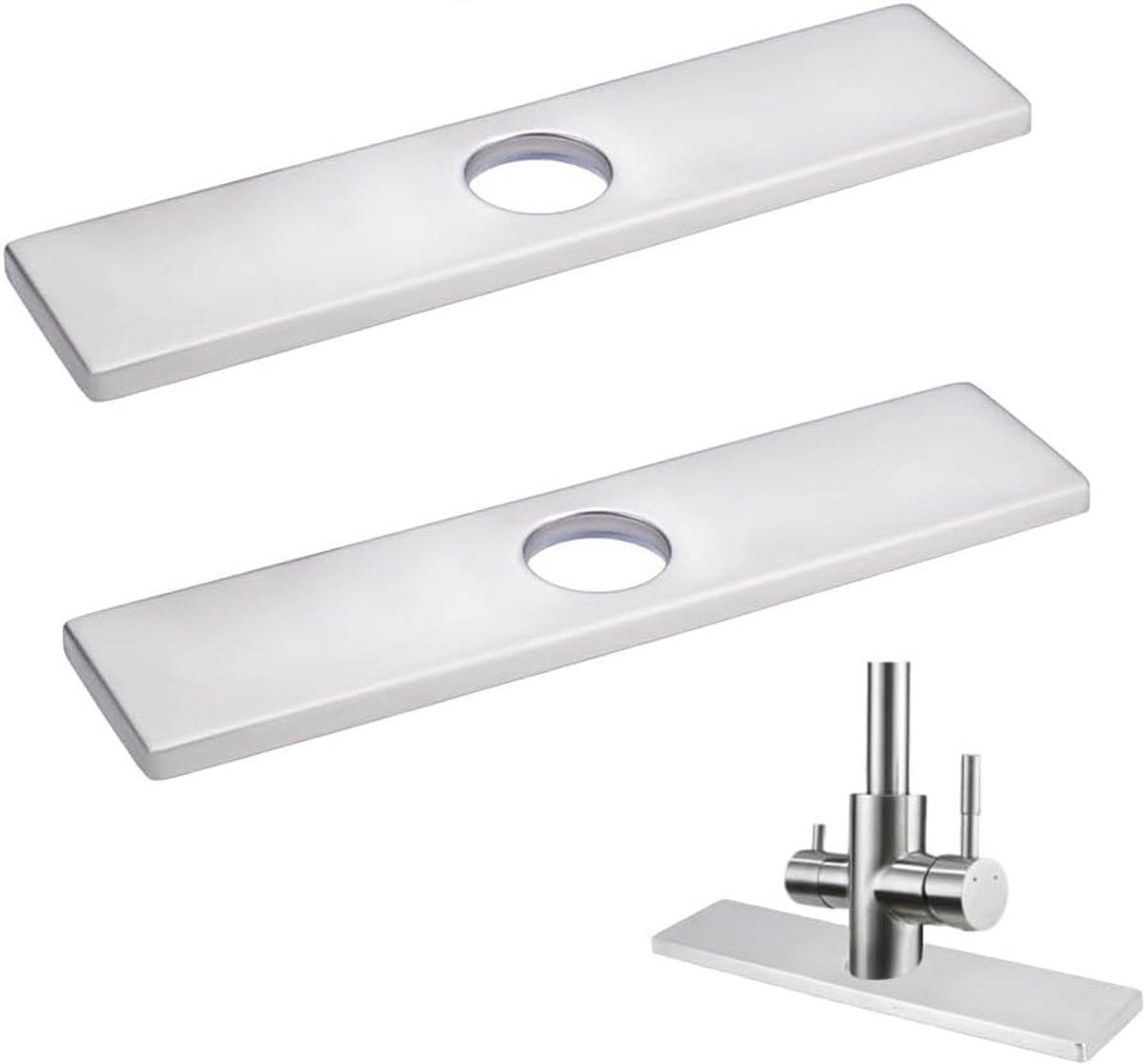 2 Stuks 304 Roestvrijstalen Spoelkraan Basisplaat 25,4 cm Keuken Spoelkraan Gatdeksel Deck Plaat Escutcheon 1 Gat Lange Rechthoekige Dekplaat voor Keuken of Badkamer
