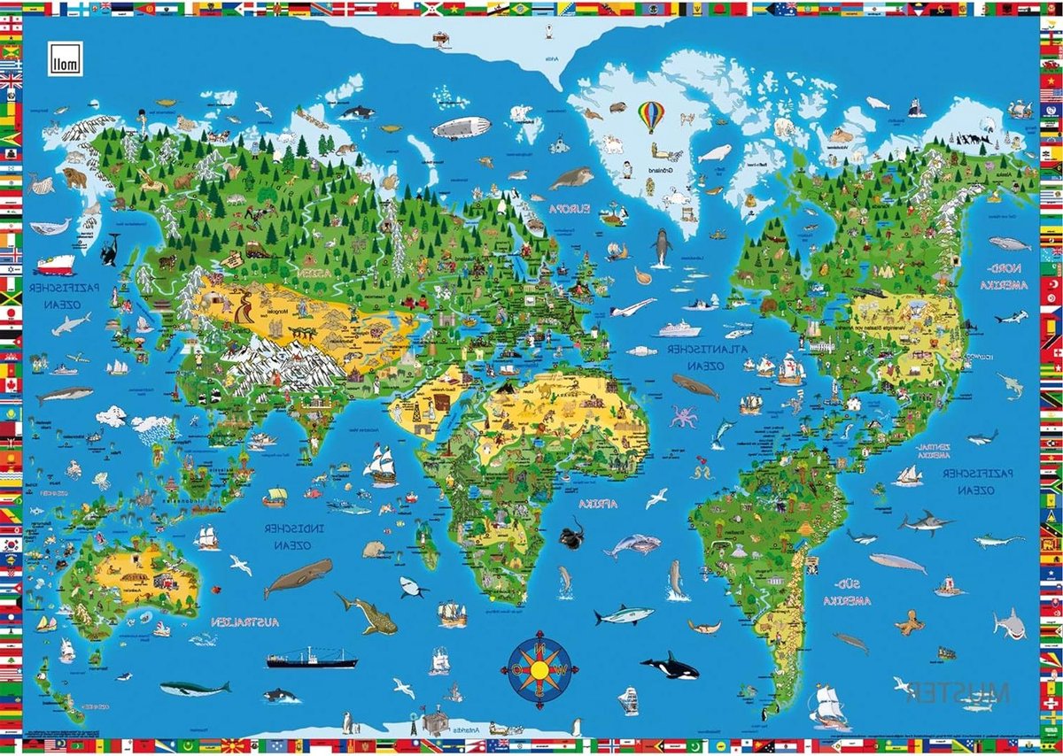 Bureauonderlegger Kinderen - Schrijfonderlegger Leerzaam - Leren en Spelen - Interactieve Leerinhoud - 42 x 59 cm - Wereldkaart