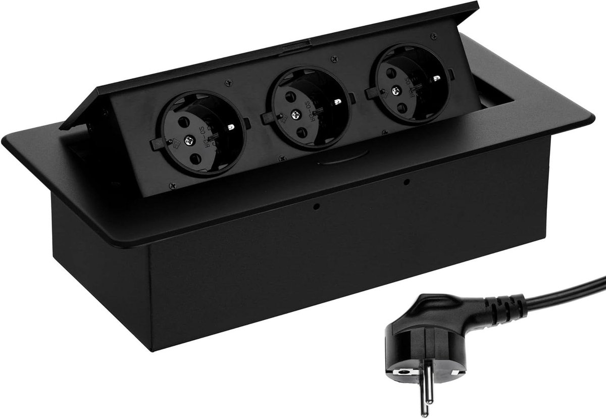 Inbouw Socket - Stopcontact Strip - Werkblad Verlichting - Soft Opening Mechanisme - 3 Sockets - Zwart