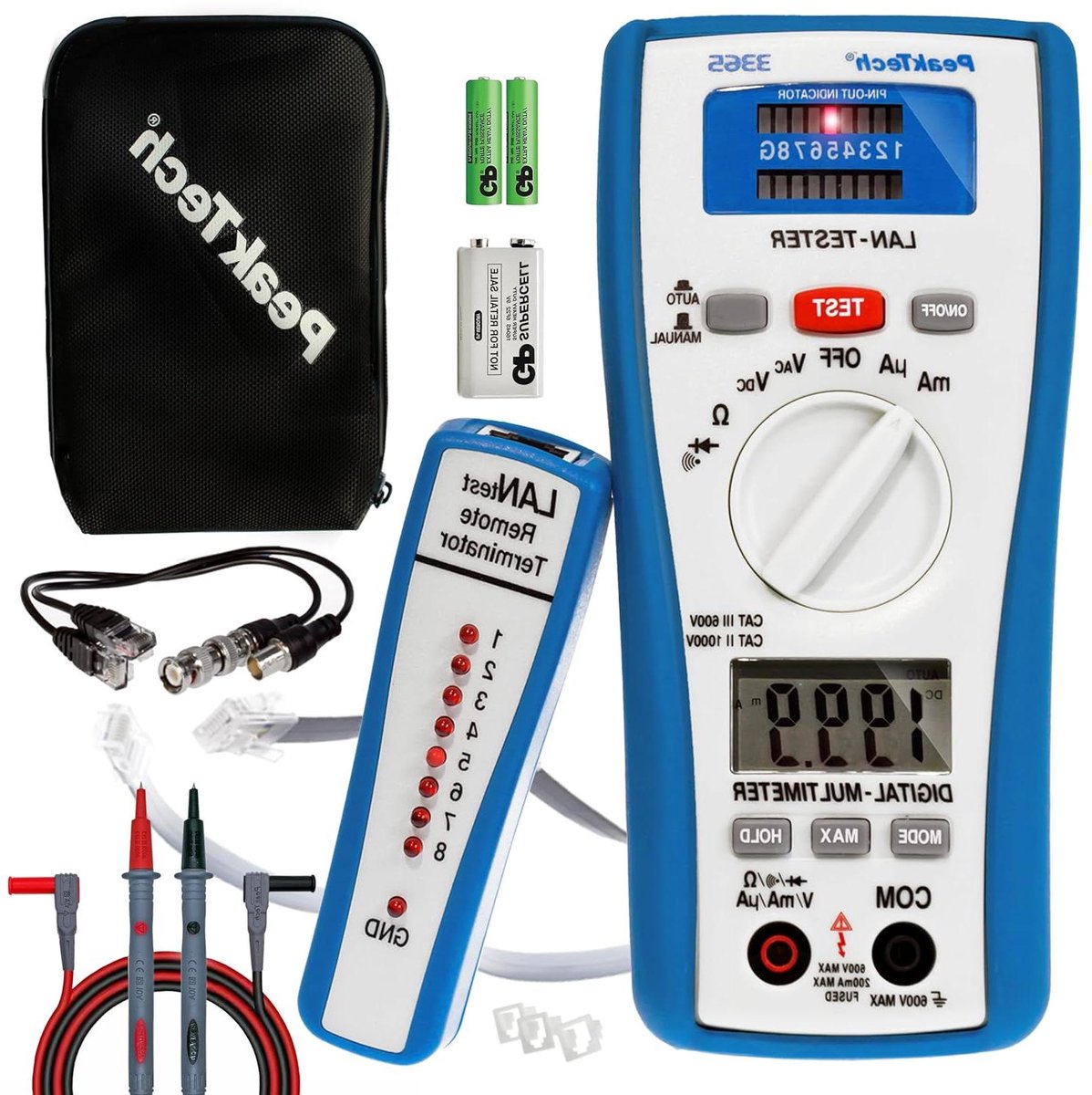 LAN-tester multimeter - Netwerk kabeltester - Kabels testen - 2-in-1 functie - 162 x 75 x 44 cm - Grijs