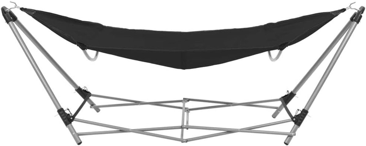 Hangmat met houder - Kampeerhangmat Tuin - Ontspannen Buiten - Inklapbaar Ontwerp - 241 x 76 cm - Zwart
